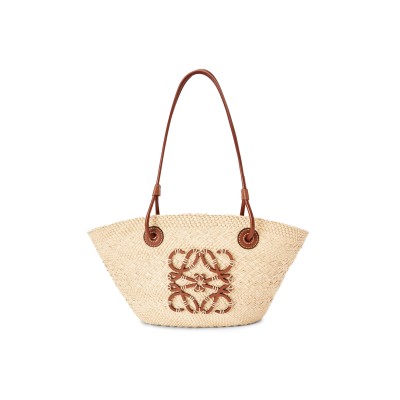 LOEWE SMALL ANAGRAM BASKET BAG IN IRACA PALM AND CALFSKIN A223P65X01-2435 (38*17*13cm)